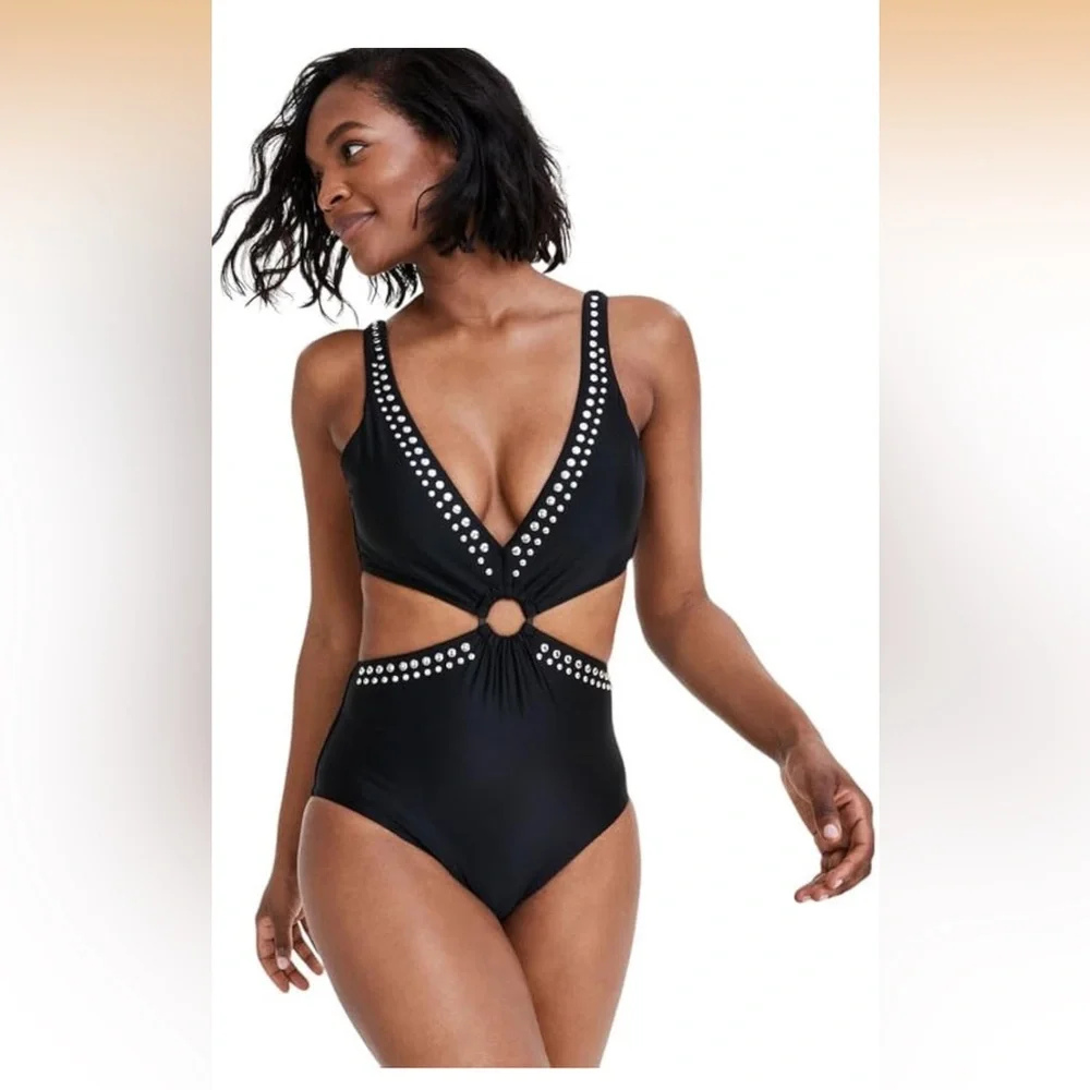 Bar III Black Studded One-Piece Swimsuit - Picture 2 of 3